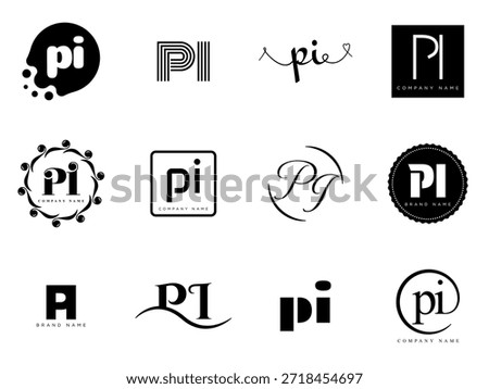 PI logo company template. Letter p and i logotype. Set different classic serif lettering and modern bold text with design elements. Initial font typography. Collection trendy business identity.