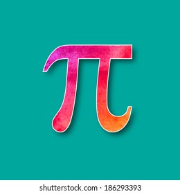 Pi mathematical symbol in watercolor style. Vector design.