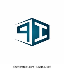 PI monogram logo with hexagon shape and negative space style ribbon design template