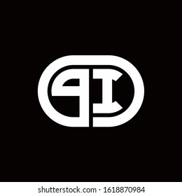 PI monogram logo with an oval style on a black background	