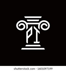 PI monogram logo with pillar style design template