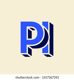 PI monogram logo.Typographic icon with letter p and letter i overlapped.Lettering icon.Alphabet initials isolated on light background.Modern,geometric,web,tech style sign for company branding.