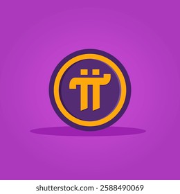 Pi network coin, symbolizing digital currency and modern financial technology on a purple background. Vector illustration.