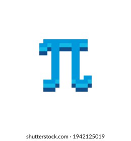 Pi number, pixel art icon. Knitted design. Design for logo, stickers, web, mobile app. 8-bit sprites. Isolated vector illustration.