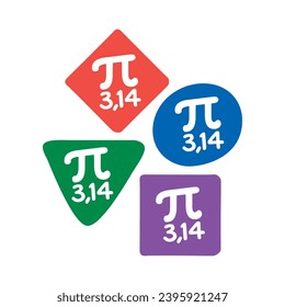 Pi-Nummer und Symbol in Quadrat. Pi-Nummer und Symbol in Ellipse. Pi-Zahl und Symbol im Dreieck