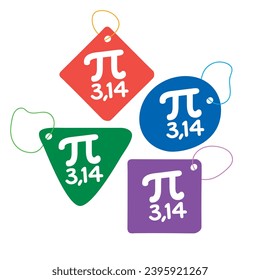 número pi y símbolo en la etiqueta cuadrada con cadena de dibujo. número pi y símbolo dentro de una etiqueta de elipse de cadena. número pi y símbolo dentro de la etiqueta triangular con cadena de dibujo