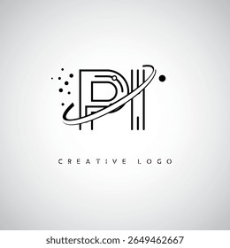 Logotipo de Monograma de Órbita PI - Marca de Letra Mínima Futurista com Linha de Arte Circular, Pontos Inspirados na Tecnologia e Conceito de Movimento Espacial para Identidade de Marca Moderna