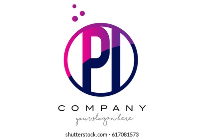 PI P I Circle Letter Logo Design with Purple Magenta Dots Bubbles Vector Illustration