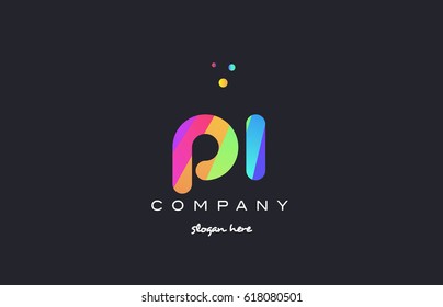 pi p i  creative rainbow green orange blue purple magenta pink artistic alphabet company letter logo design vector icon template