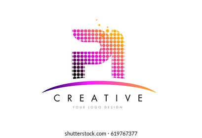 PI P I Dots Letter Logo Design with Magenta Bubble Circles and Swoosh