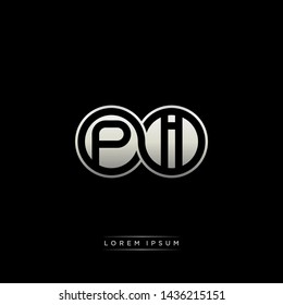 PI P I initial letter linked circle capital monogram logo modern template silver color edition