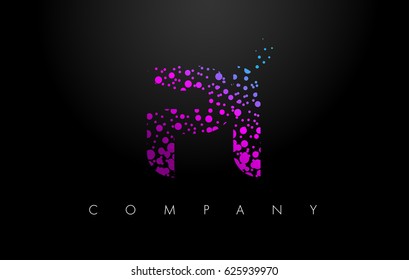 PI P I Letter Logo with Purple Blue Particles and Bubble Dots Design Vector.