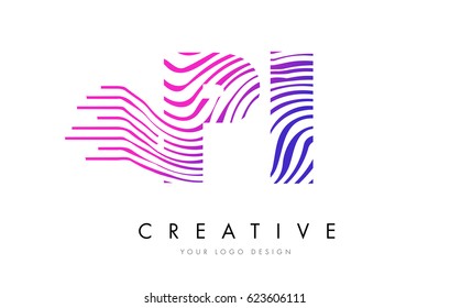 PI P I Zebra Letter Logo Design with Black and White Stripes Vector