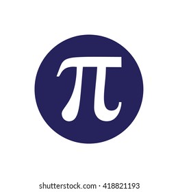 Pi sign vector icon. Blue circle. Blue button