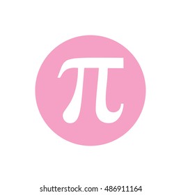 Pi sign vector icon. Pink button. Pink circle