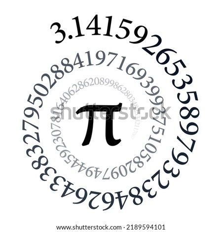 Pi spiral. The first hundred digits of the infinite circle number and mathematical constant Pi, forming an arithmetic spiral. Black and white colored sequence, isolated on white background. Vector.