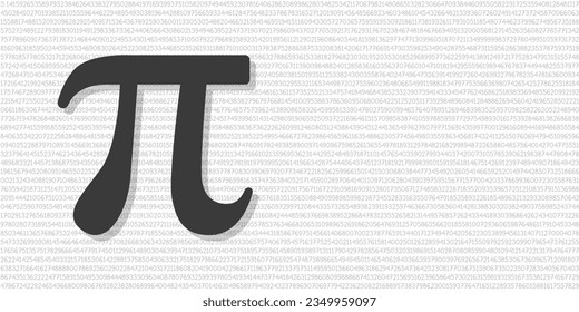 Pi symbol art banner with shadow. Simple black Pi symbol with a long digits of Pi number on the white background, copy space for text vector illustration. School subject, Math, Happy Pi Day concept