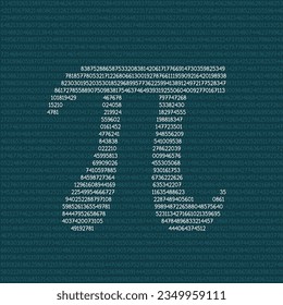 Pi symbol art created by numbers. Thousands of digits of Pi number creates a white Pi symbol mosaic style vector illustration. School subject, Math, Happy Pi Day concept. Logo design