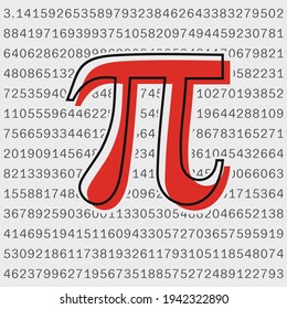 Pi symbol. Black, red, grey and white vector image. Pi symbol isolated on transparent background. Archimedes' constant vector graphic.