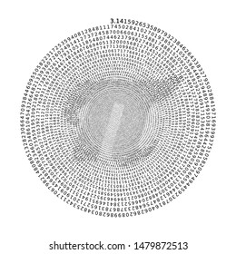 Pi symbol consisting of the number of pi twisted into a spiral. Black and white vector