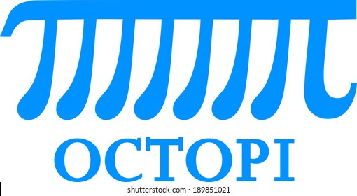 Pi symbol, greek letter π, modified as funny octopus, Octopi lettering, vector, isolated