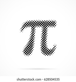 Pi symbol in halftone. Dotted illustration isolated on a white background.
Vector illustration.