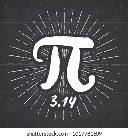 Pi symbol hand drawn icon, Grunge calligraphic mathematical sign, vector illustration on chalkboard background.