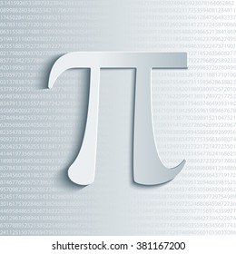 Pi symbol icon with numbers. Pi sign in paper origami 3d style. Isolated Vector illustration. 