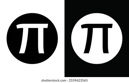 Pi symbol icon in two styles isolated on white and black background . Vector