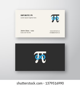 Pi Symbol with Infinity Sign Abstract Vector Sign or Logo and Business Card Template. Premium Stationary Realistic Mock Up. Isolated.