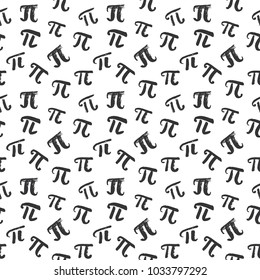 Pi symbol seamless pattern vector illustration. Hand drawn sketched Grunge mathematical signs and formulas, Vector illustration.