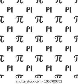 Pi symbol seamless pattern vector illustration. Hand drawn sketched Grunge mathematical signs and formulas, Vector illustration.