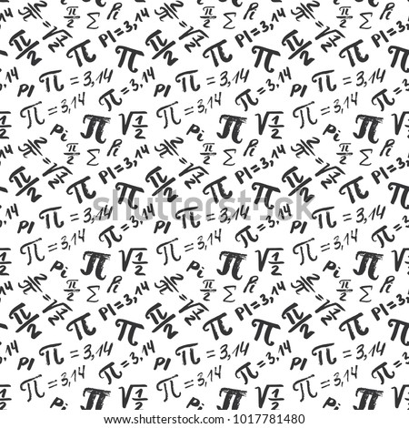 Pi symbol seamless pattern vector illustration. Hand drawn sketched Grunge mathematical signs and formulas, Vector illustration.