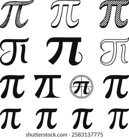 Pi Symbol Set Variations, Pi symbol set. Pi Greek letter icon. Vector illustration isolated