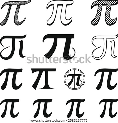 Pi Symbol Set Variations, Pi symbol set. Pi Greek letter icon. Vector illustration isolated