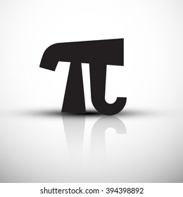 Pi Symbol - Vector Icon - Black pi Illustration with Reflection on Grey Background