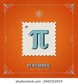 Pi Symbol-A Mathematical Postage Stamp Style Vector Illustration Design
