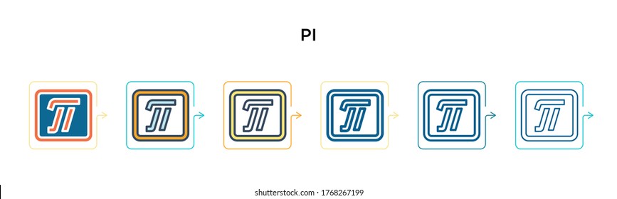 Pi vector icon in 6 different modern styles. Black, two colored pi icons designed in filled, outline, line and stroke style. Vector illustration can be used for web, mobile, ui