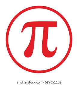 Pi vector icon. Large red circle