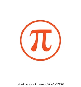 Pi vector icon. Orange circle