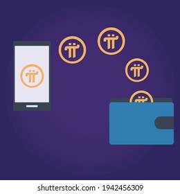 Pi wallet vector illustration. Pi mining. Cryprocurrency. Pi network.