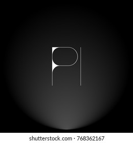 PI White thin minimalist LOGO Design with Highlight on Black Background.