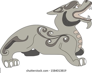 Pi Xiu is a Chinese mythical auspicious creature with the fierce looking of a dragon head, horse body and unicorn claws. 