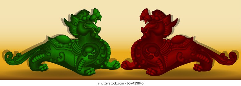 Pi xiu or Pi Yao, Chinese jade sculpture graphic vector