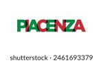 Piacenza in the Italia emblem. The design features a geometric style, vector illustration with bold typography in a modern font. The graphic slogan lettering.