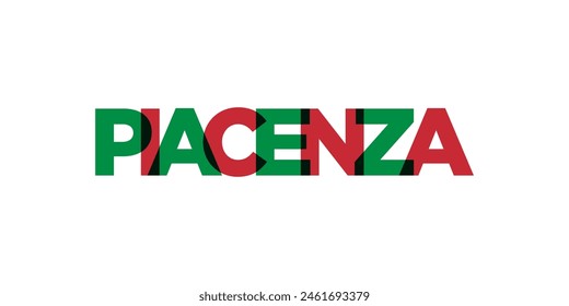 Piacenza in the Italia emblem. The design features a geometric style, vector illustration with bold typography in a modern font. The graphic slogan lettering.