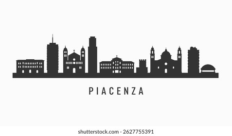 Piacenza Italy Skyline Silhouette with White Background.