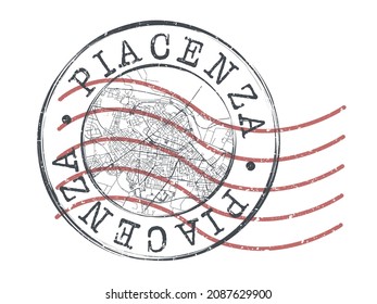 Piacenza, Province of Piacenza, Italy Stamp Map Postal. Silhouette Seal Roads and Streets. Passport Round Design. Vector Icon. Design Retro Travel National Symbol.