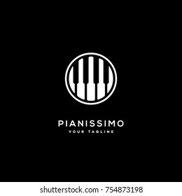 Pianissimo logo template design on a black background. Vector illustration.