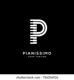 Pianissimo logo template design with stylized letter P. Vector illustration.